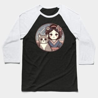 Japanese cat with Retro Anime Baseball T-Shirt